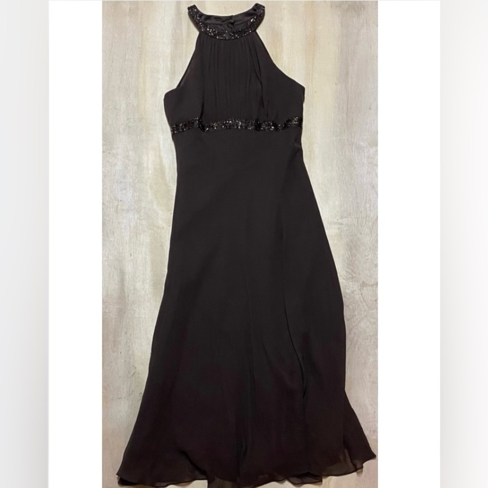 Elegant Brown Beaded Cocktail Dress